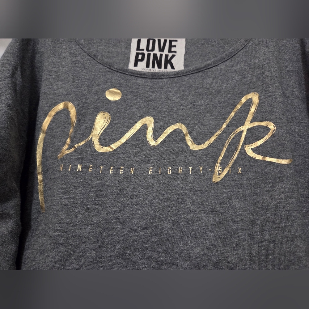 Victoria's Secret Gray Long Sleeve Shirt with Gold Wording - Picture 2 of 4
